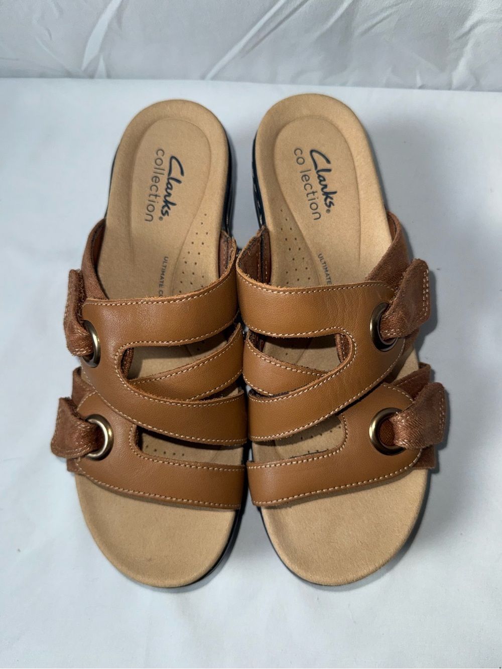 Clarks Collection Brown Leather Comfort Slide Sandals Women’s 6.5W Wide